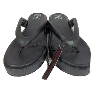 Women's NOBO' Black Wedge Faux Leather, memory foam Flip Flop Shoes, Size 7